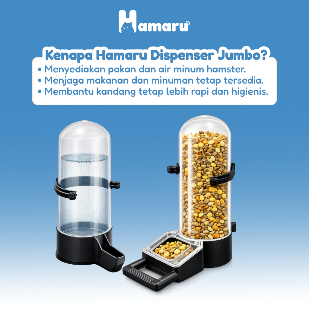 Hamaru Dispenser Jumbo Tempat Makan dan Minum Hamster Kapasitas Besar Transparan Praktis