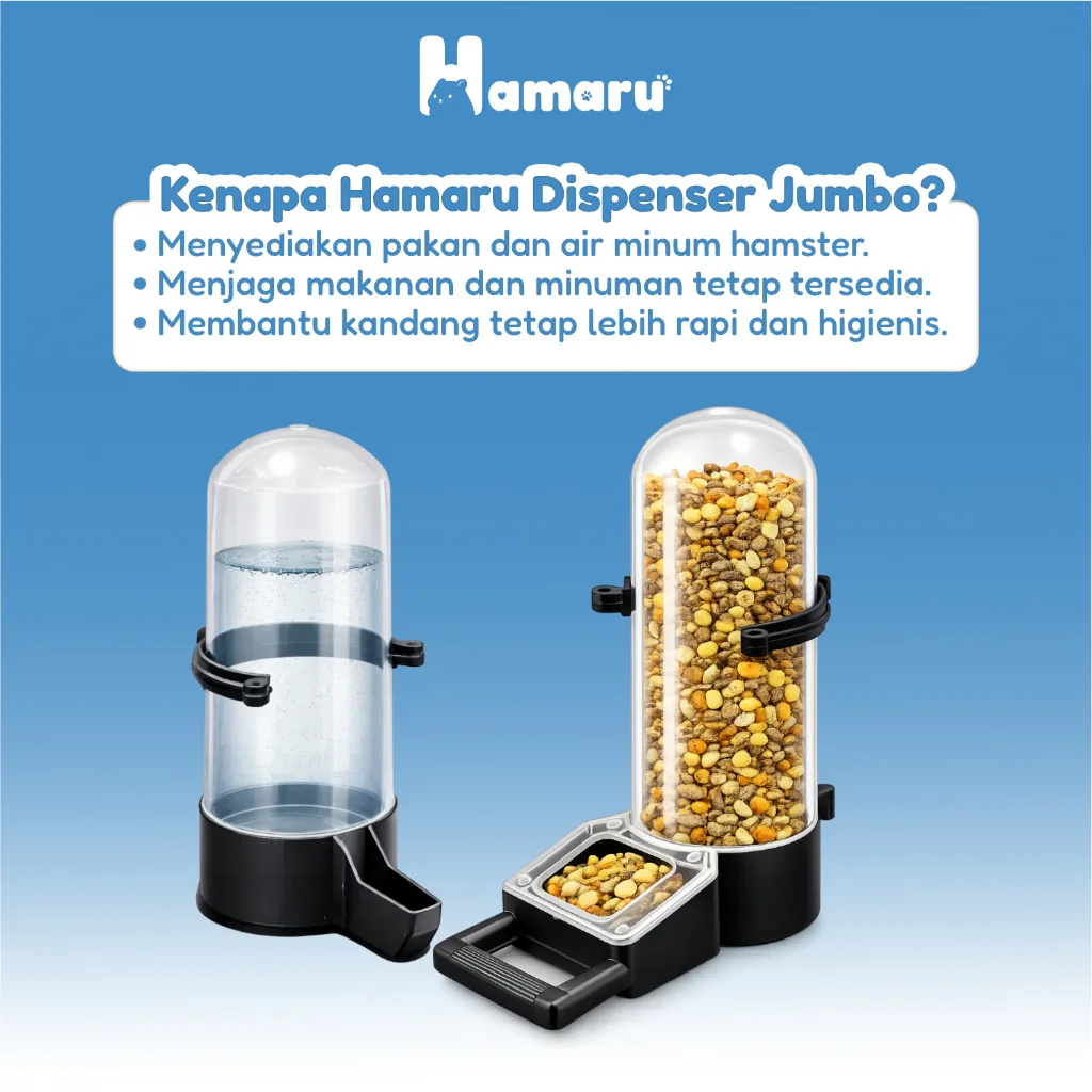 Hamaru Dispenser Jumbo Tempat Makan dan Minum Hamster Kapasitas Besar Transparan Praktis