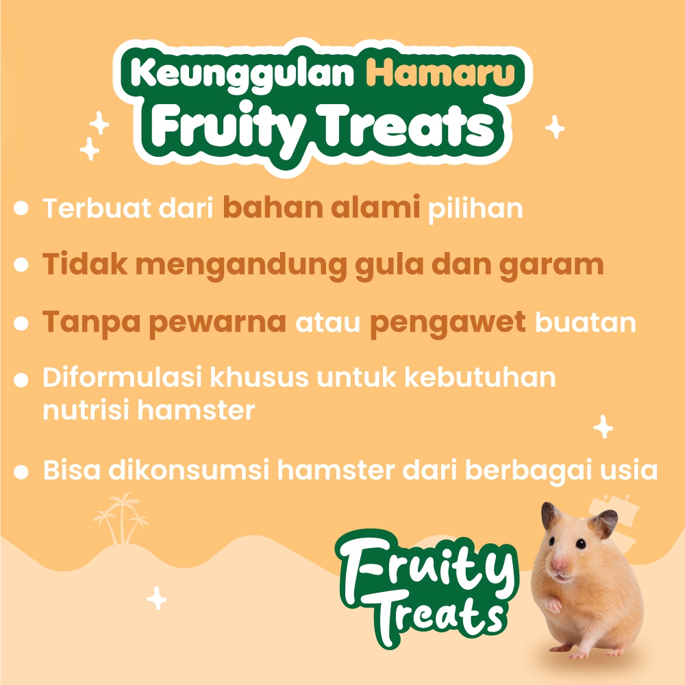 HAMARU Fruity Treats Makanan Hamster Camilan Buah Kering Snack Vitamin Pakan Sehat 50g Marmut