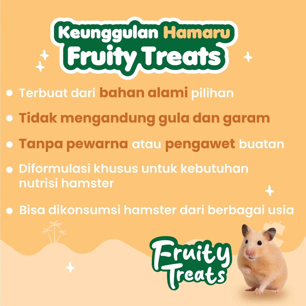 HAMARU Fruity Treats Makanan Hamster Camilan Buah Kering Snack Vitamin Pakan Sehat 50g Marmut