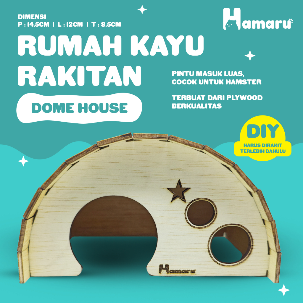 HAMARU Rumah Kayu Hamster Rakitan DIY Murah – Dome House