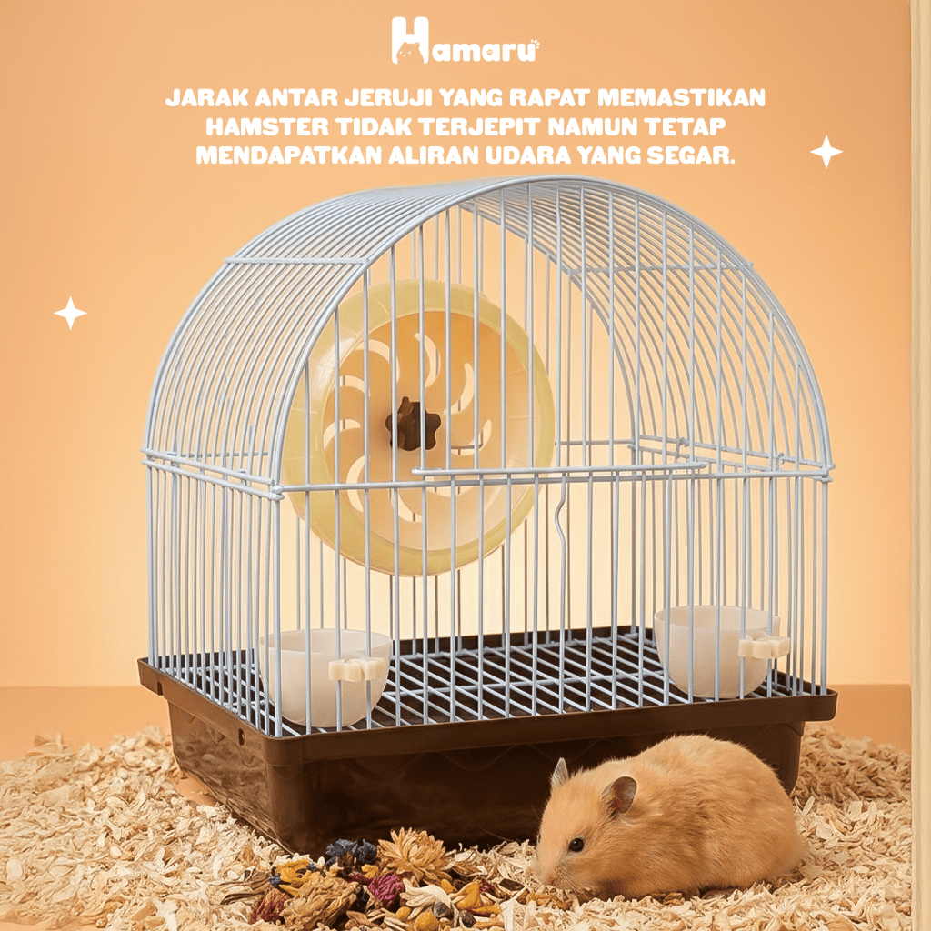 HAMARU Kandang Lengkung Mini Besi Gratis Kincir Wadah Pakan Hamster Marmut Sugar Glider Hewan Kecil