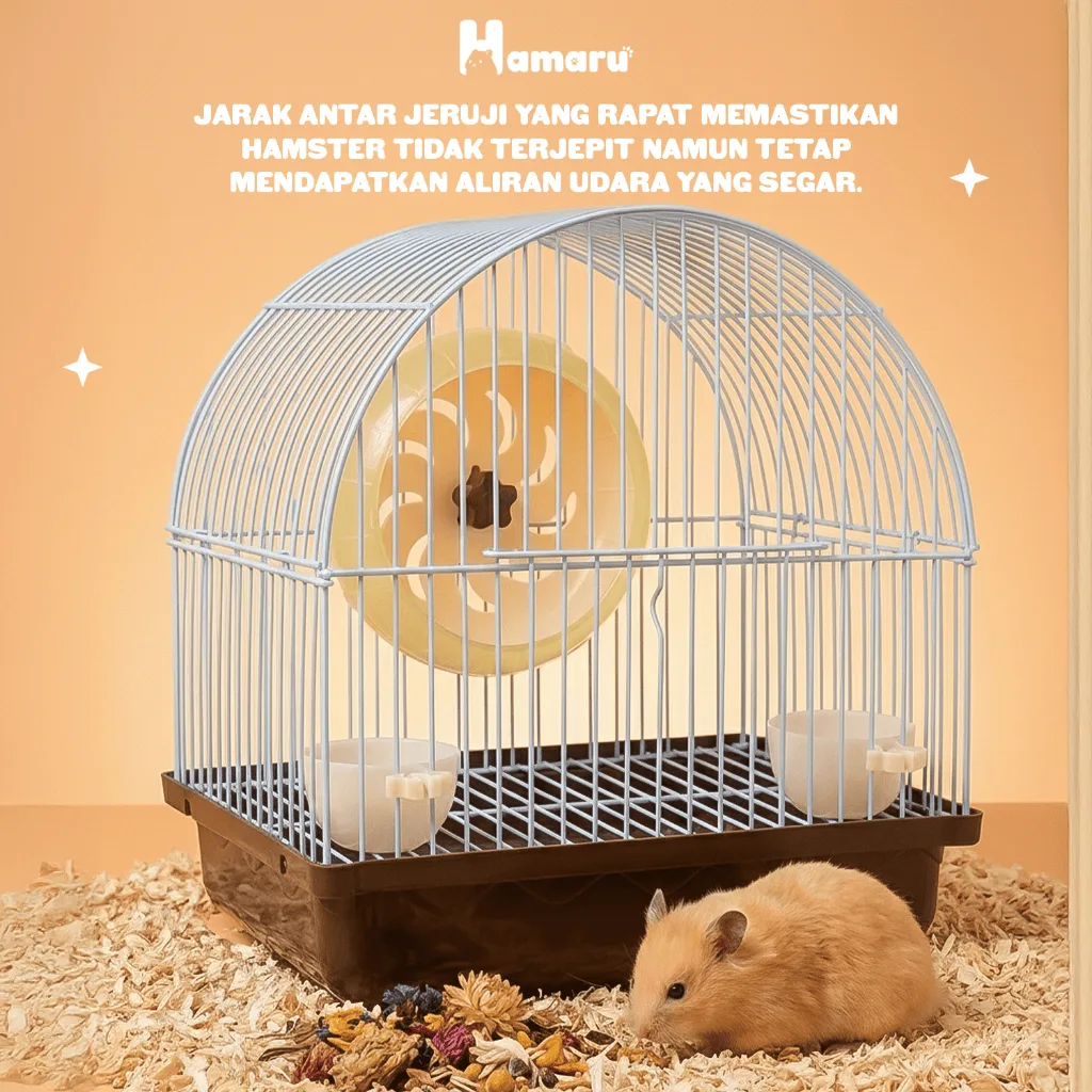 HAMARU Kandang Lengkung Mini Besi Gratis Kincir Wadah Pakan Hamster Marmut Sugar Glider Hewan Kecil