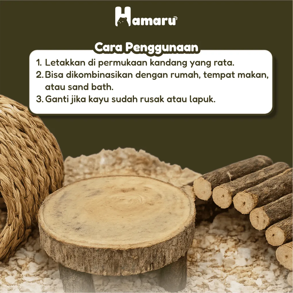 Hamaru Natural Wood Stand Pijakan Kayu Asli Platform Dekor dan Enrichment Accesories Kandang Hamster