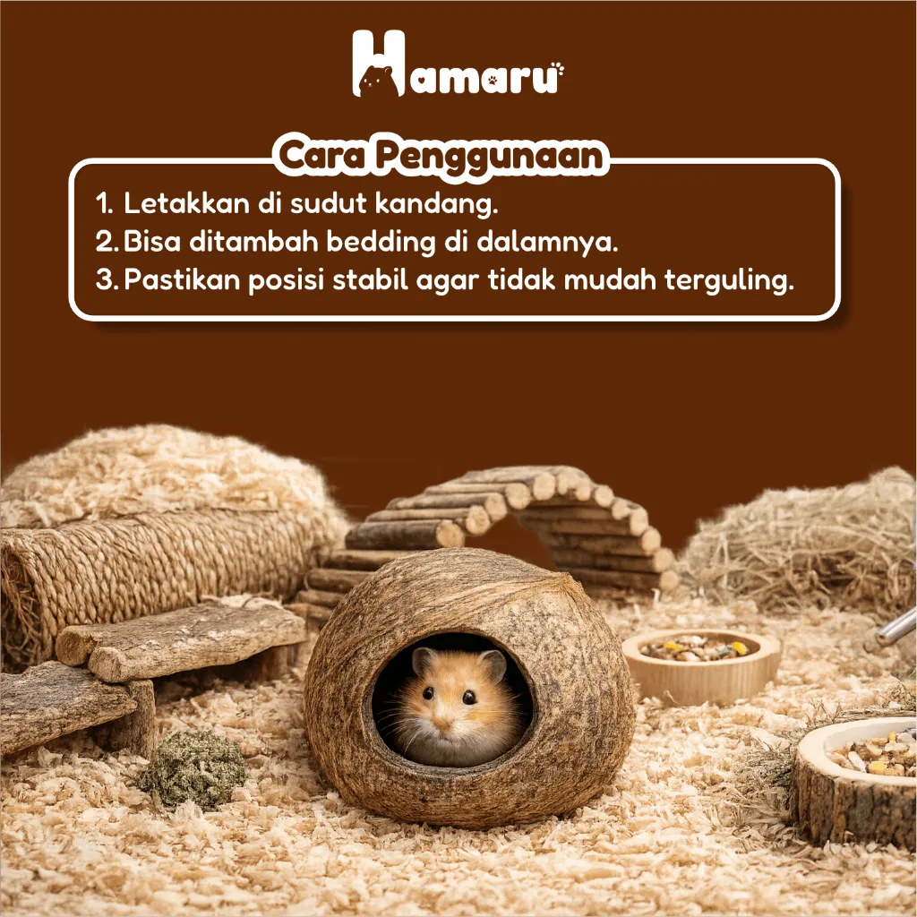 Hamaru Batok Nest Rumah Hamster Batok Kelapa Natural Tempat Tidur & Hideout Hamster Hewan Kecil