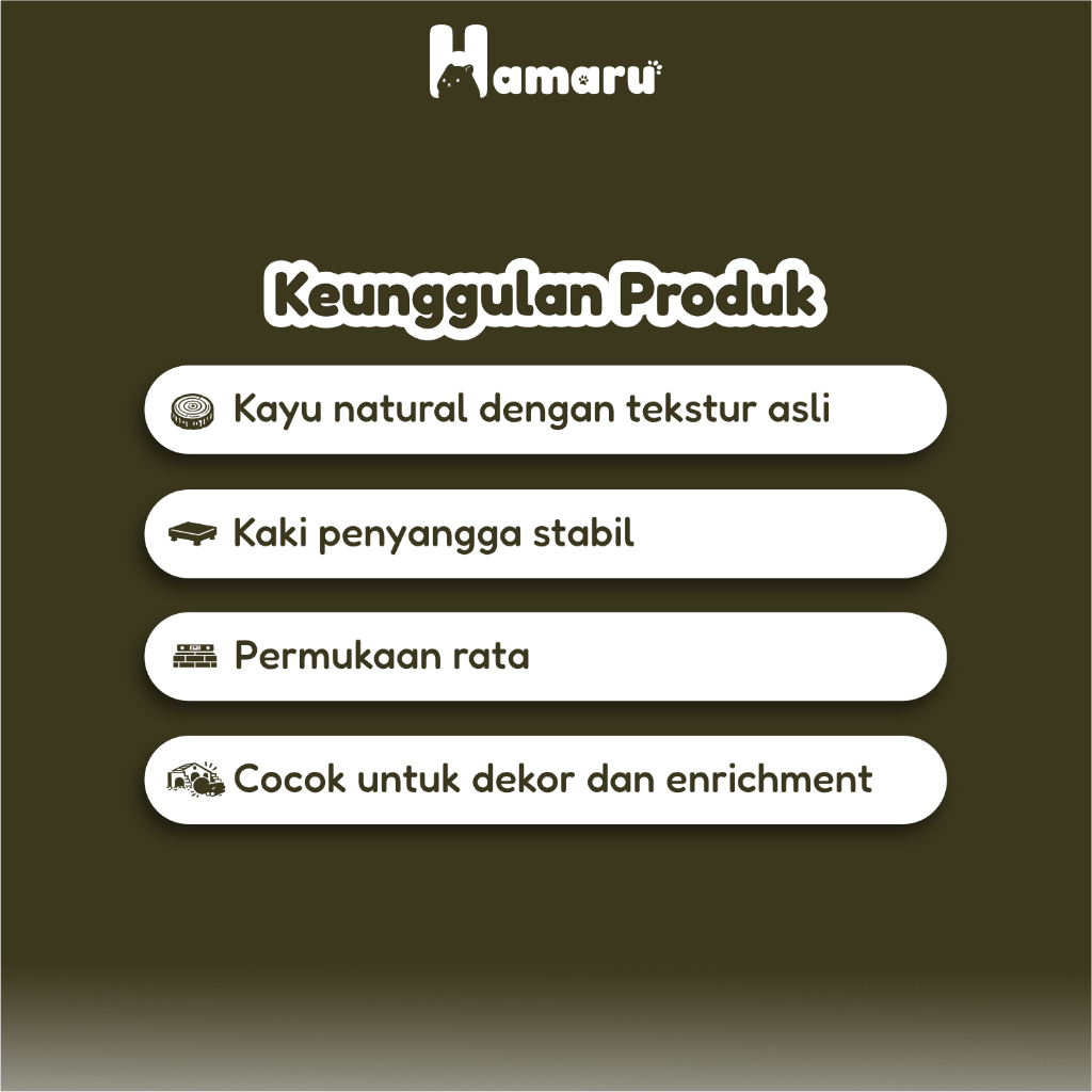 Hamaru Natural Wood Stand Pijakan Kayu Asli Platform Dekor dan Enrichment Accesories Kandang Hamster