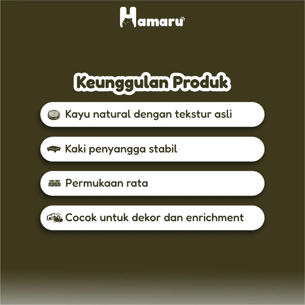 Hamaru Natural Wood Stand Pijakan Kayu Asli Platform Dekor dan Enrichment Accesories Kandang Hamster