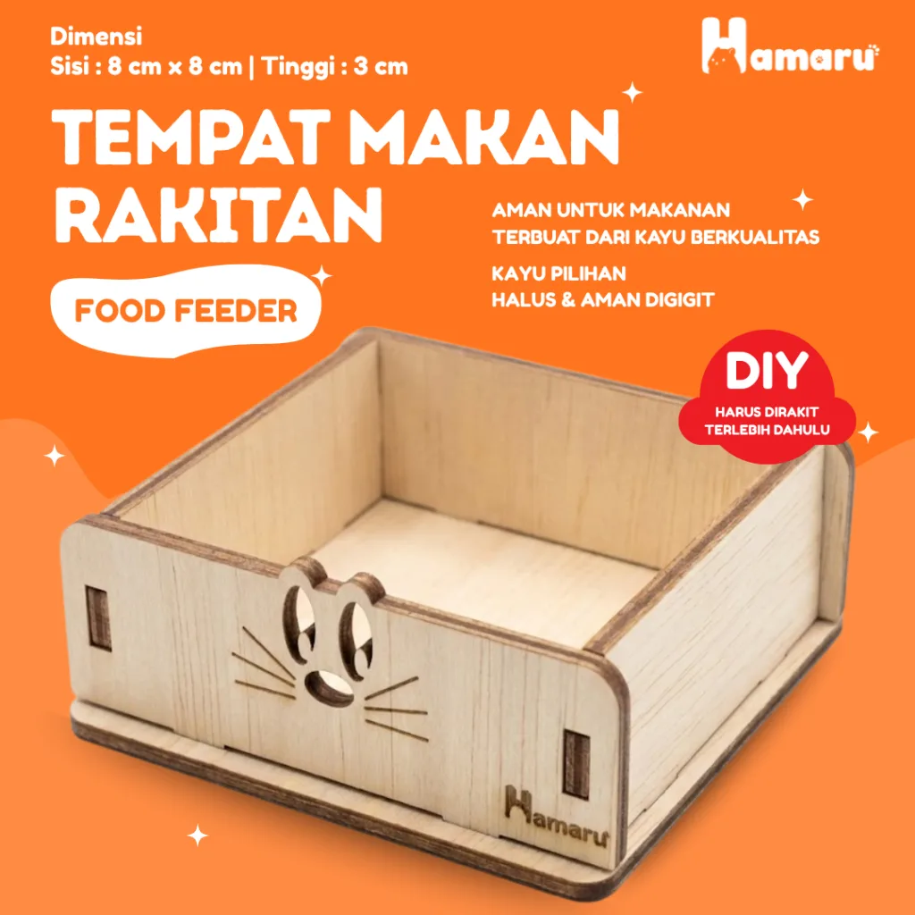 HAMARU Tempat Makan Rakitan Hamster Kayu DIY Murah Food Feeder Hamster Marmut Hewan Kecil