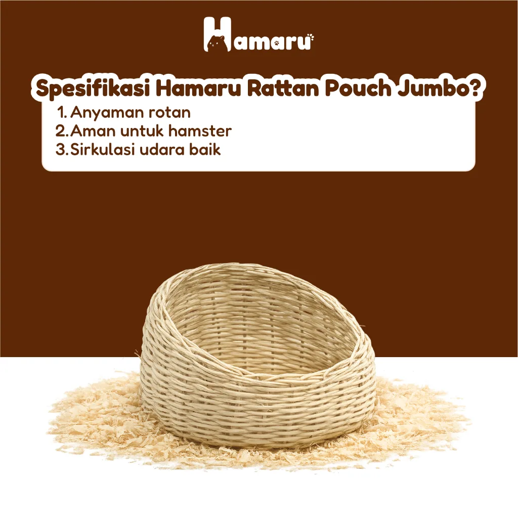 Hamaru Rattan Collection Rumah Hamster Rotan Alami Rumah Hiasan Kandang Hewan Kecil - Rotan Pouch Jumbo