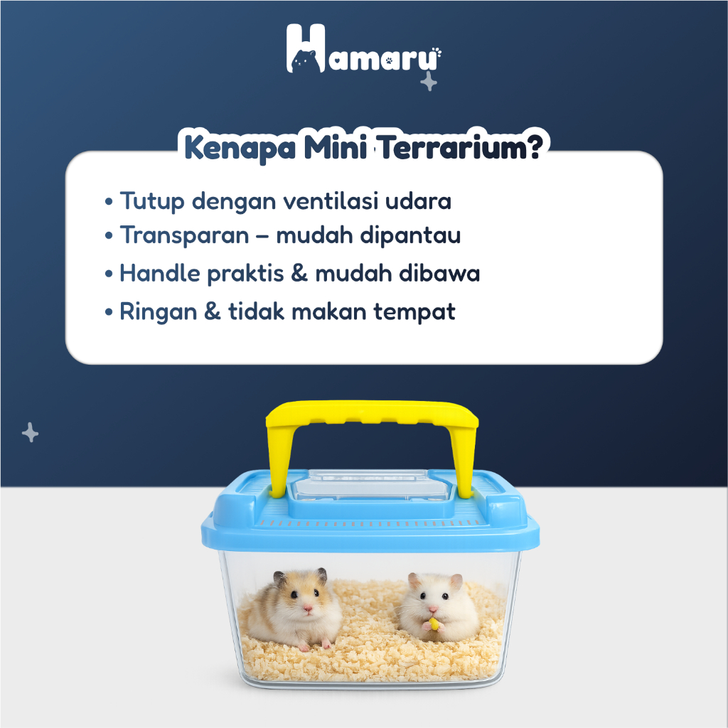 Hamaru Mini Terrarium Kandang Hamster Portable Transparan dengan Ventilasi Kandang Travel Praktis