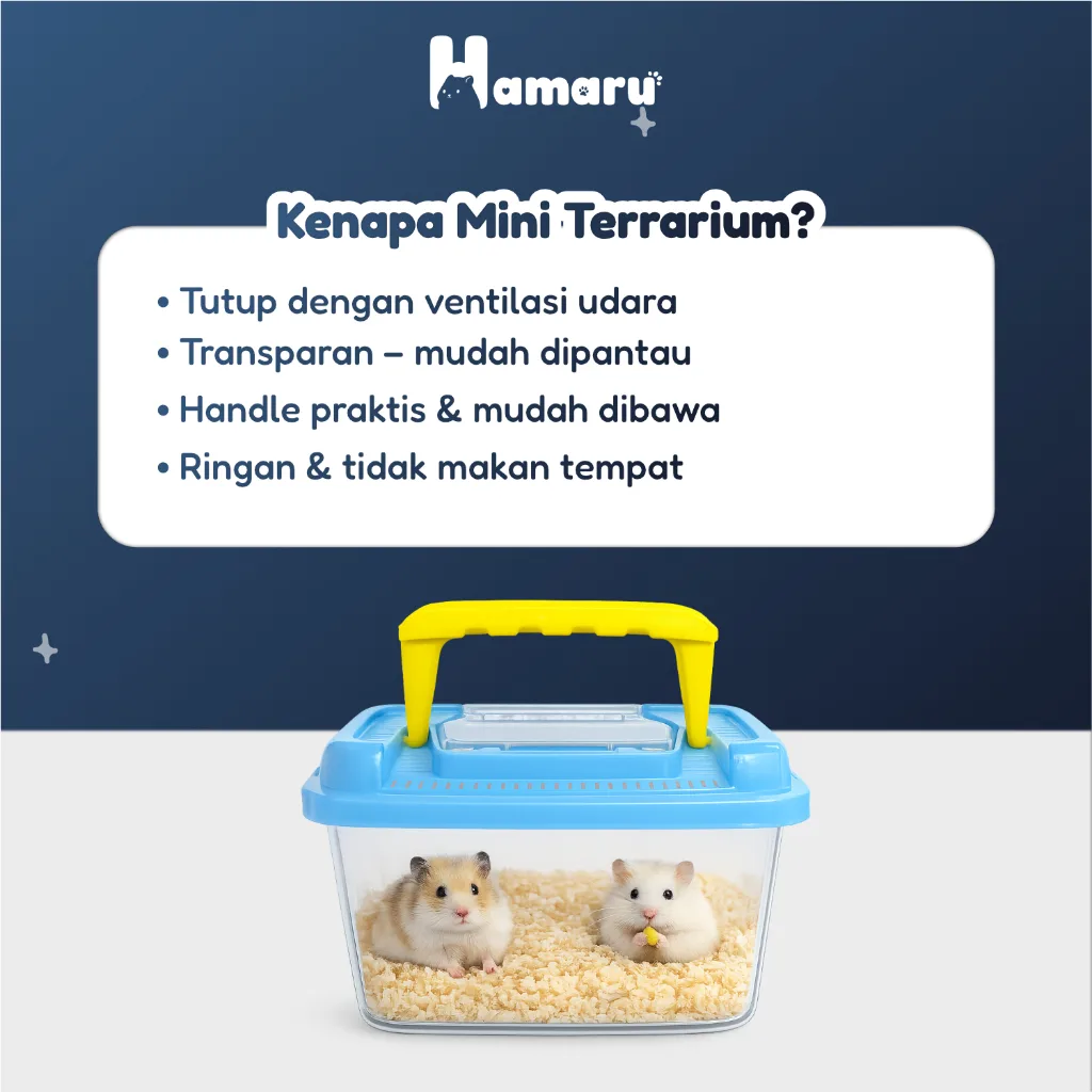 Hamaru Mini Terrarium Kandang Hamster Portable Transparan dengan Ventilasi Kandang Travel Praktis