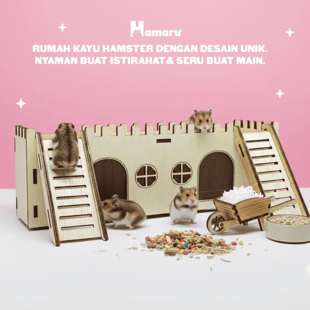 HAMARU Rumah Kayu Hamster DIY Kingdom Castle Tempat Bermain & Eksplor Hewan Kecil