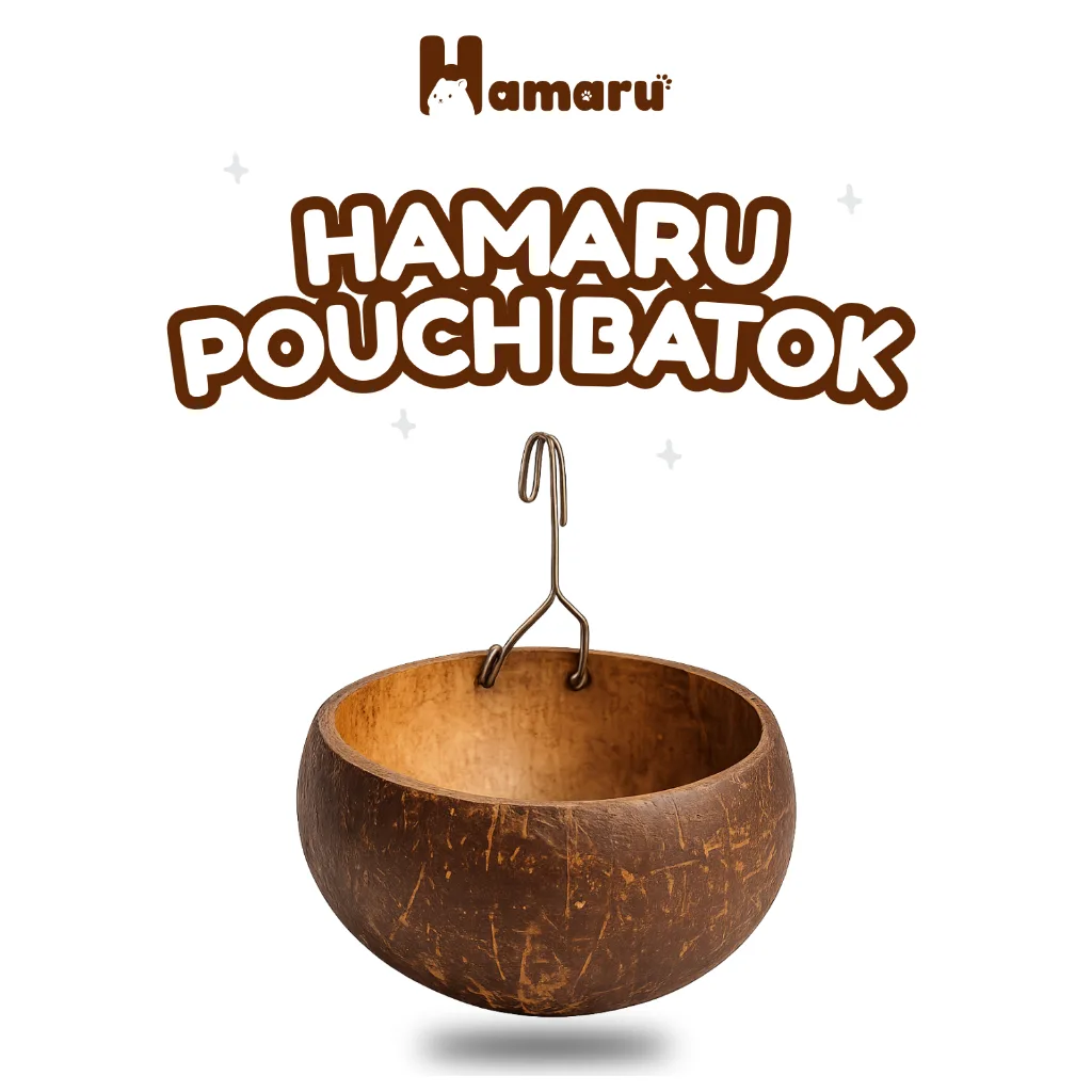 Hamaru Pouch Batok Tempat Makan & Minum Hamster Gantung Batok Kelapa Natural Hamster Hewan Kecil