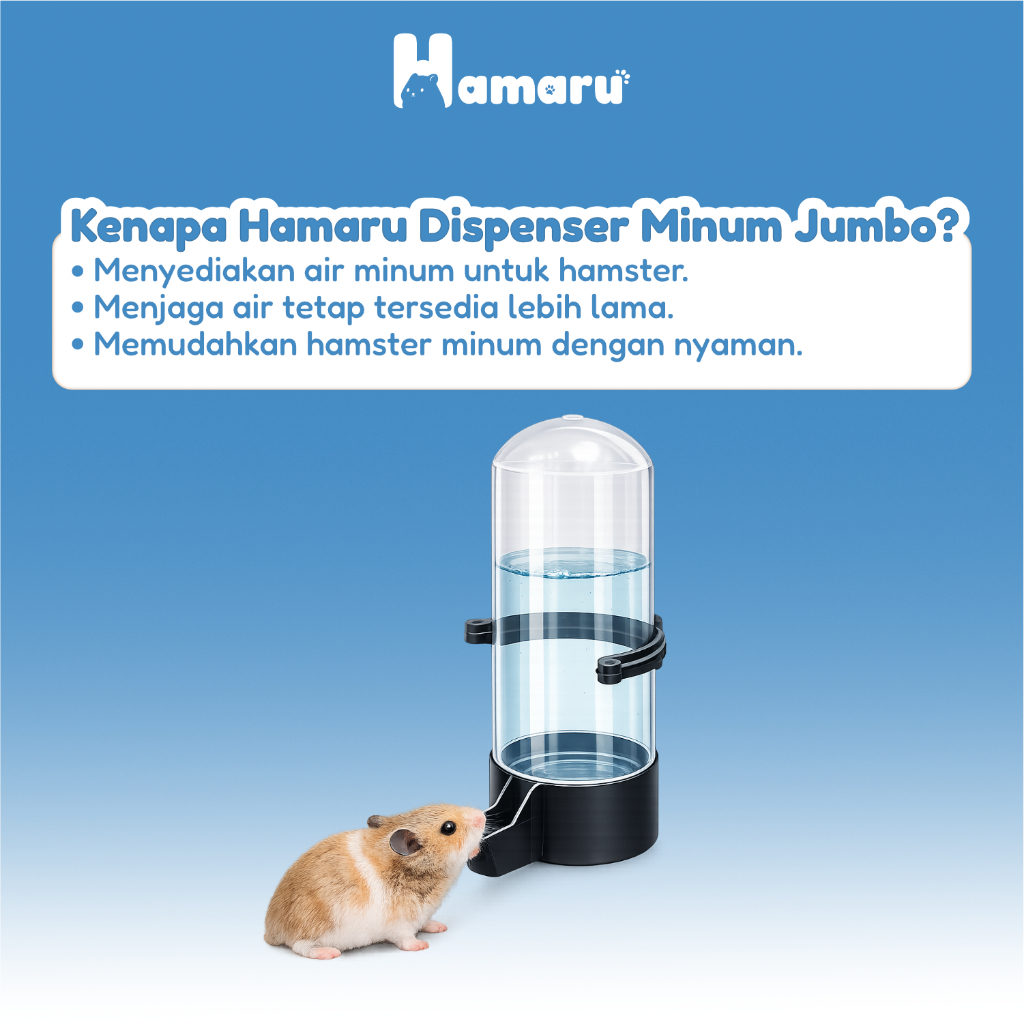 Hamaru Dispenser Jumbo Tempat Makan dan Minum Hamster Kapasitas Besar Transparan Praktis - Tempat Minum