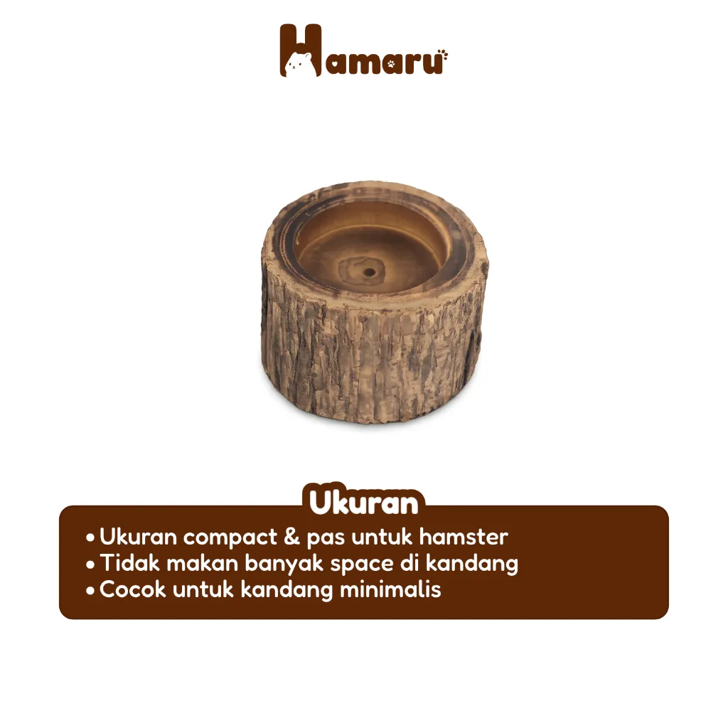 Hamaru Wooden Log Bowl Natural Kayu Asli Tempat Makan Hamster Marmut Kelinci Hewan Kecil