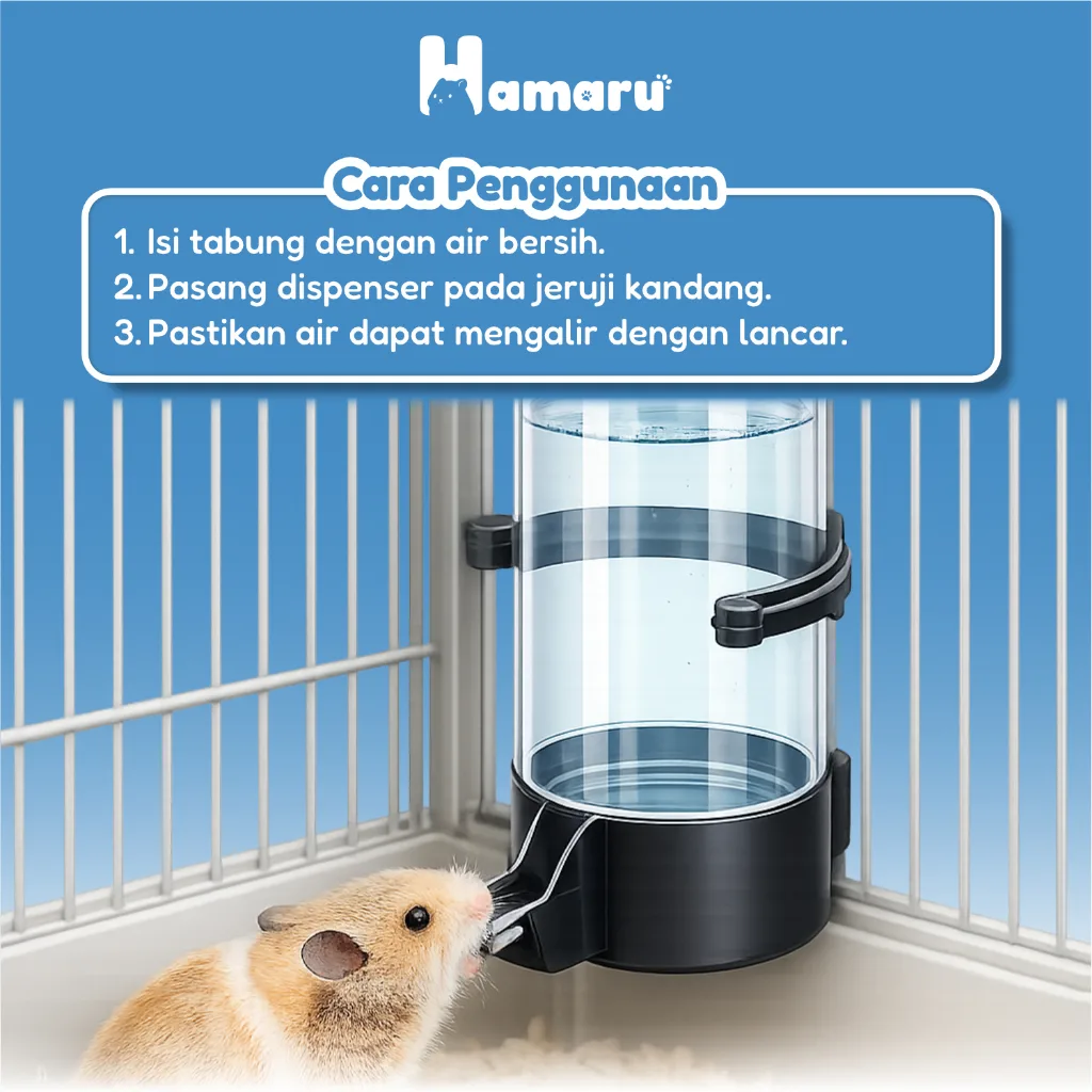 Hamaru Dispenser Jumbo Tempat Makan dan Minum Hamster Kapasitas Besar Transparan Praktis - Tempat Minum