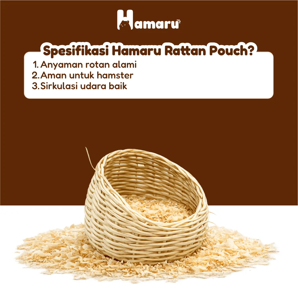 Hamaru Rattan Collection Rumah Hamster Rotan Alami Rumah Hiasan Kandang Hewan Kecil - Rotan Pouch
