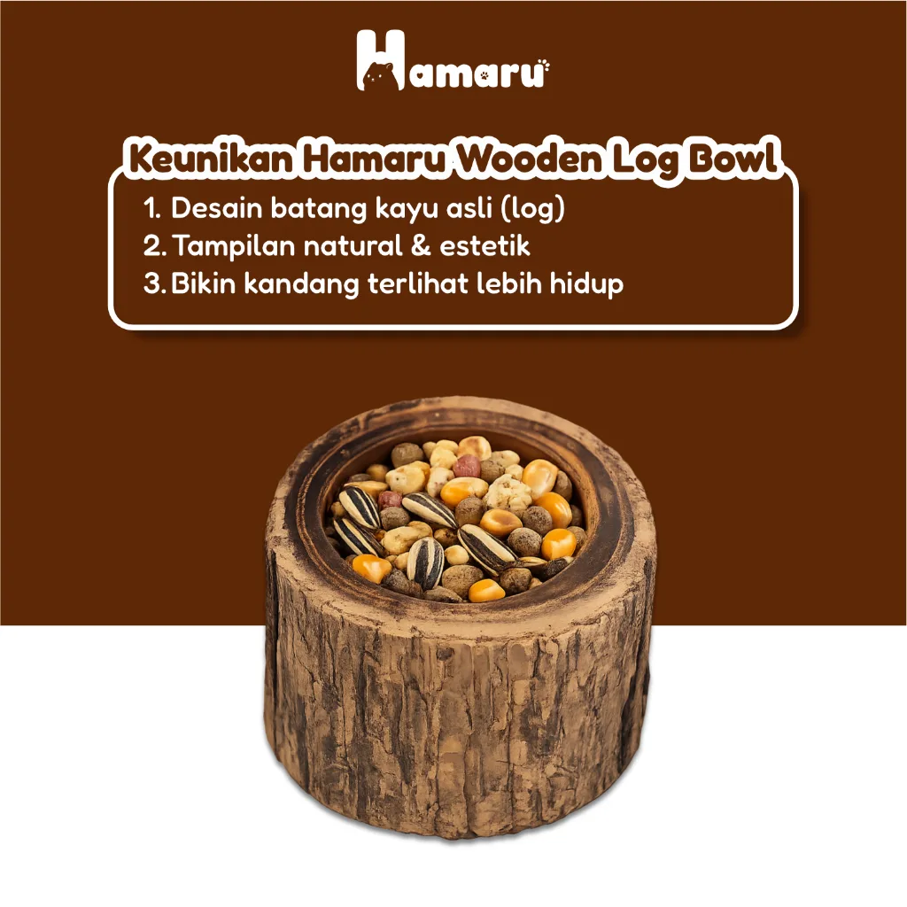Hamaru Wooden Log Bowl Natural Kayu Asli Tempat Makan Hamster Marmut Kelinci Hewan Kecil