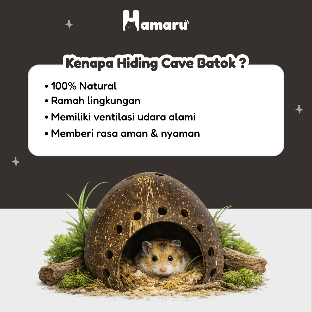 Hamaru Hiding Cave Batok Tempat Tidur Sembunyi Hamster Natural Nyaman
