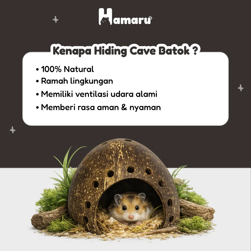 Hamaru Hiding Cave Batok Tempat Tidur Sembunyi Hamster Natural Nyaman
