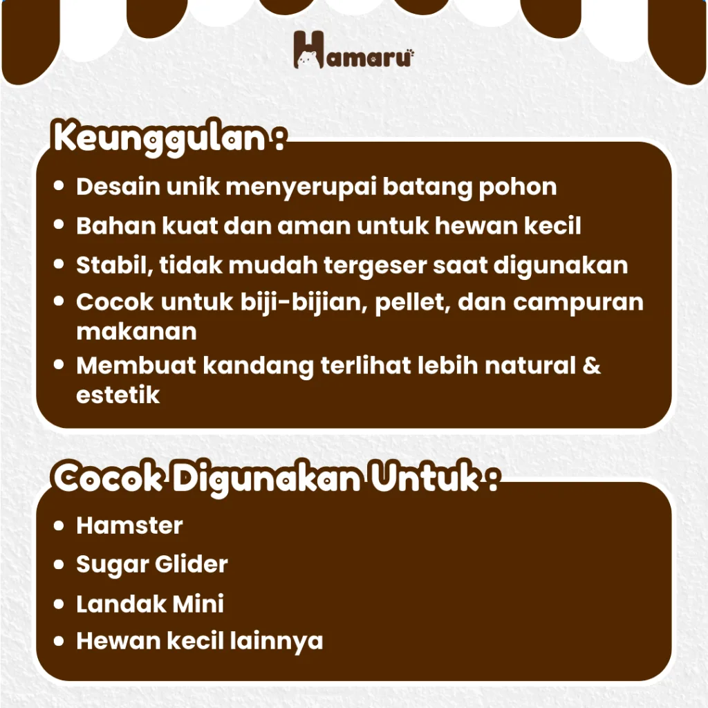 HAMARU Tempat Makan Bentuk Batang Pohon Hamster Food Feeder Hamster Marmut Hewan Kecil