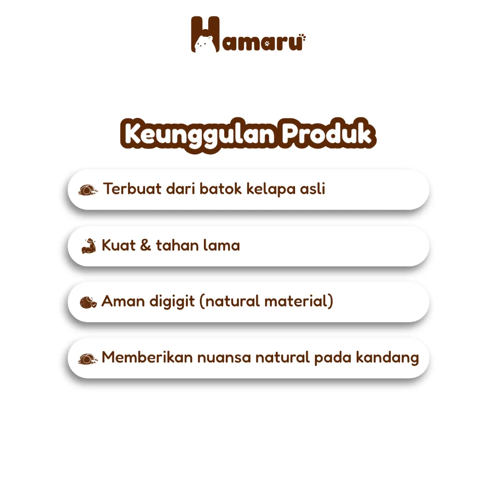 Hamaru Batok Nest Rumah Hamster Batok Kelapa Natural Tempat Tidur & Hideout Hamster Hewan Kecil