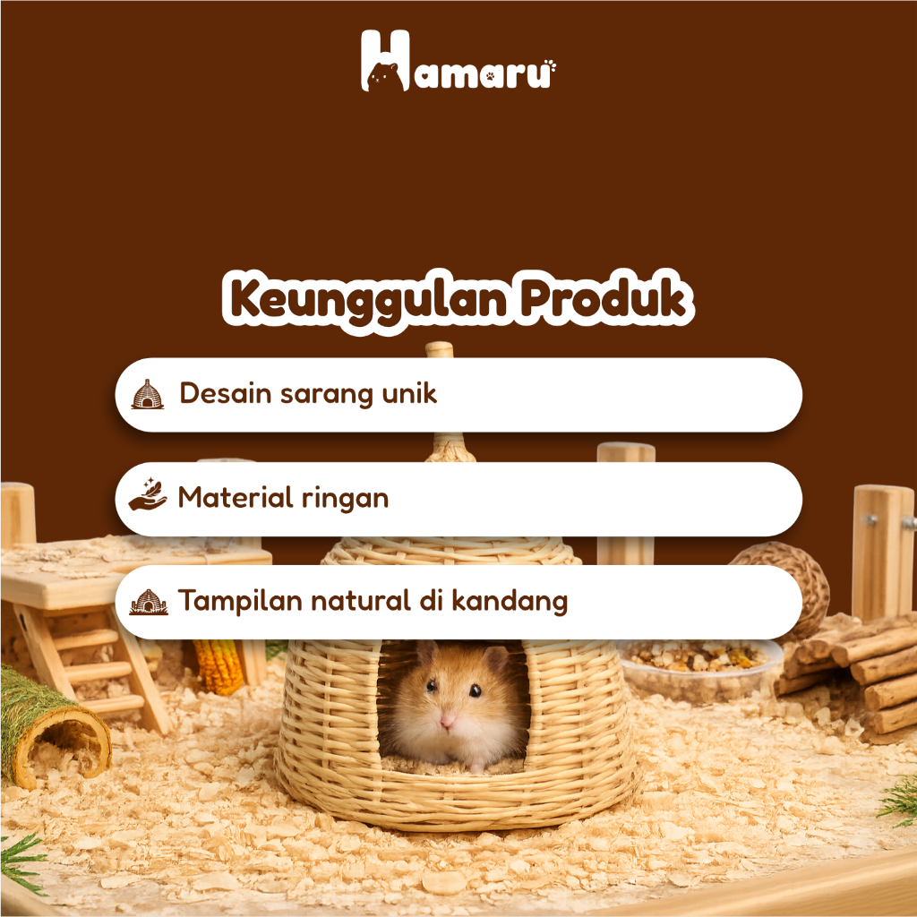 Hamaru Rattan Collection Rumah Hamster Rotan Alami Rumah Hiasan Kandang Hewan Kecil - Rotan Cave