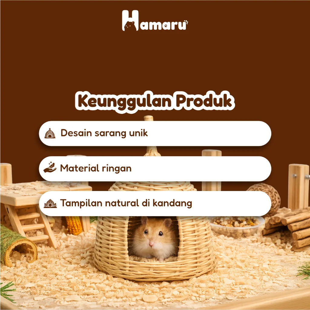 Hamaru Rattan Collection Rumah Hamster Rotan Alami Rumah Hiasan Kandang Hewan Kecil - Rotan Cave