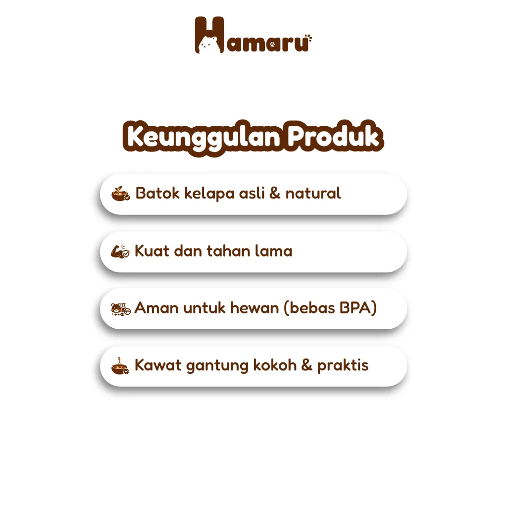 Hamaru Pouch Batok Tempat Makan & Minum Hamster Gantung Batok Kelapa Natural Hamster Hewan Kecil