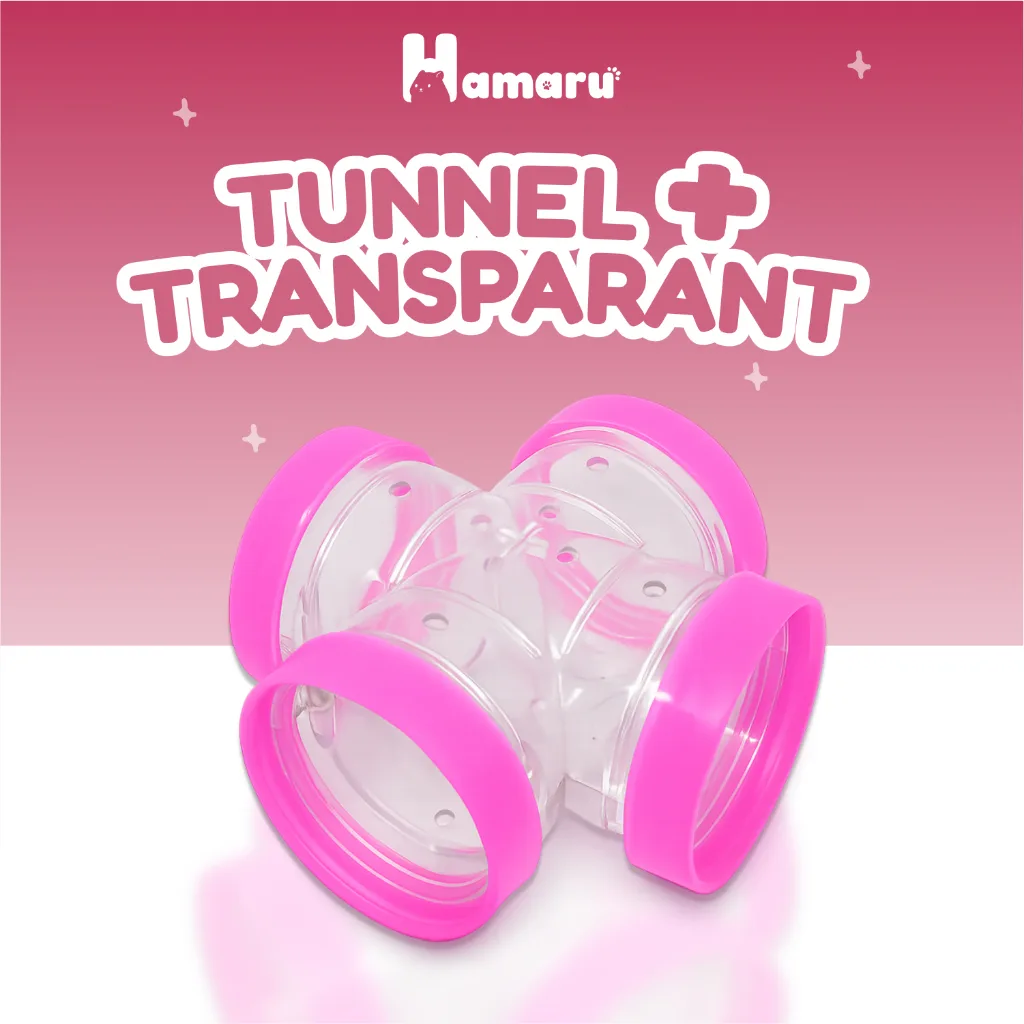 Hamaru Tunnel + Transparant Sambungan Terowongan Hamster Cabang Empat Transparan Aksesoris Kandang