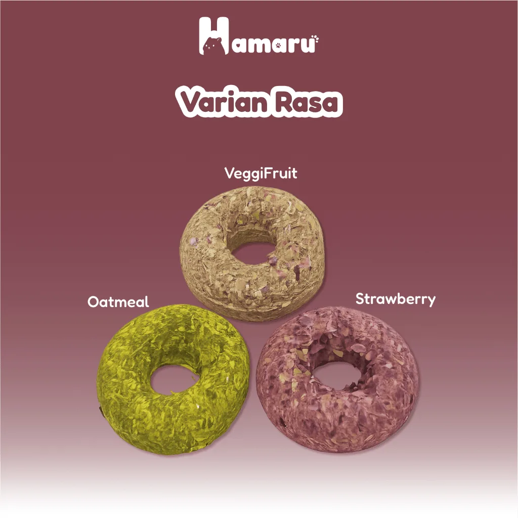 Hamaru Grass Donut Natural Chew Mainan Gigit Hamster Natural Snack Varian Rasa - Strawberry