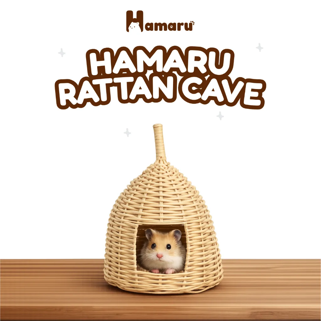 Hamaru Rattan Collection Rumah Hamster Rotan Alami Rumah Hiasan Kandang Hewan Kecil - Rotan Cave