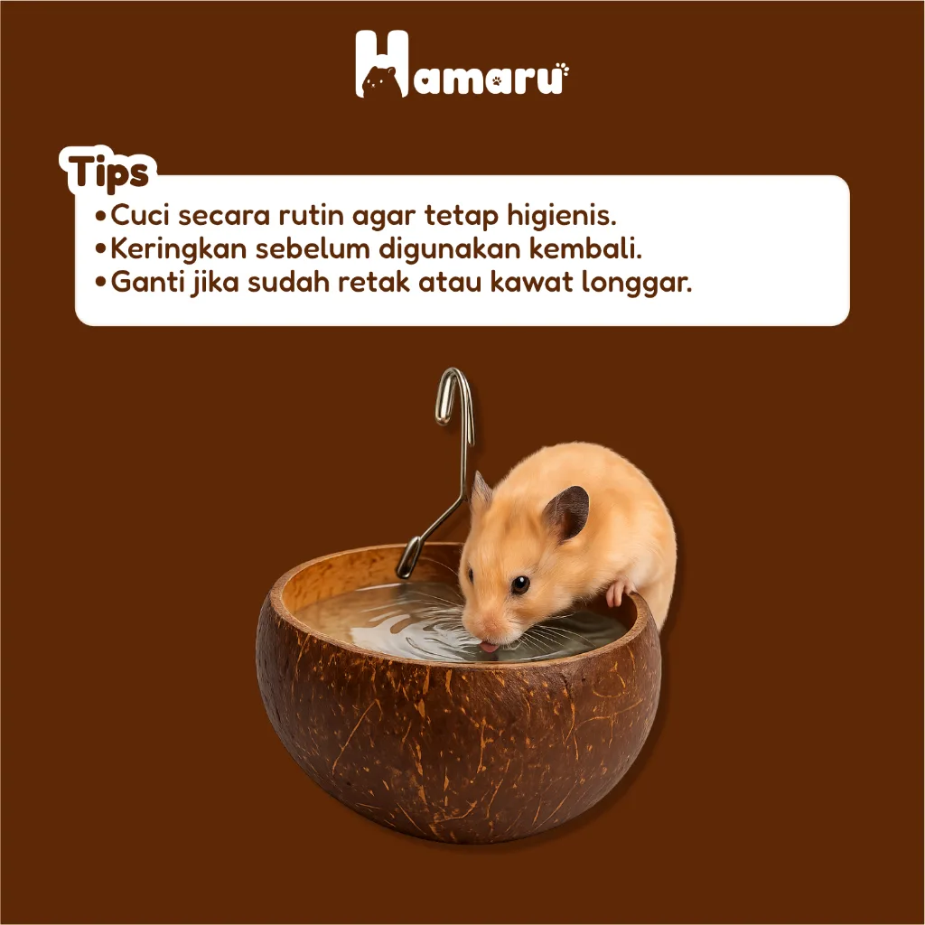 Hamaru Pouch Batok Tempat Makan & Minum Hamster Gantung Batok Kelapa Natural Hamster Hewan Kecil