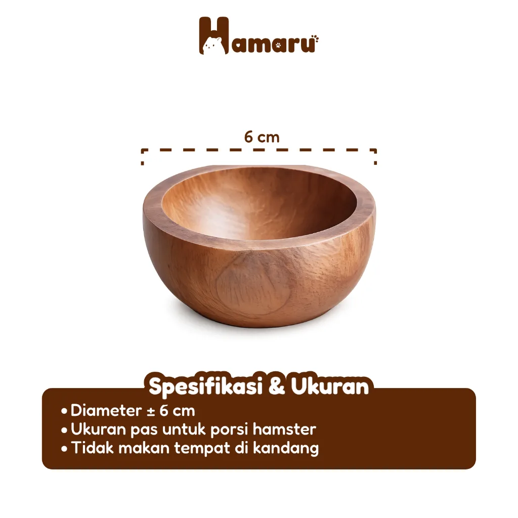 Hamaru Natural Wood Bowl Tempat Makan Hamster Kayu Mahoni Natural Mangkuk Hamste Hewan Kecil