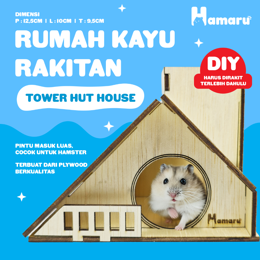 HAMARU Rumah Kayu Accessories Hamster Rakitan DIY Murah – Tower Hut House