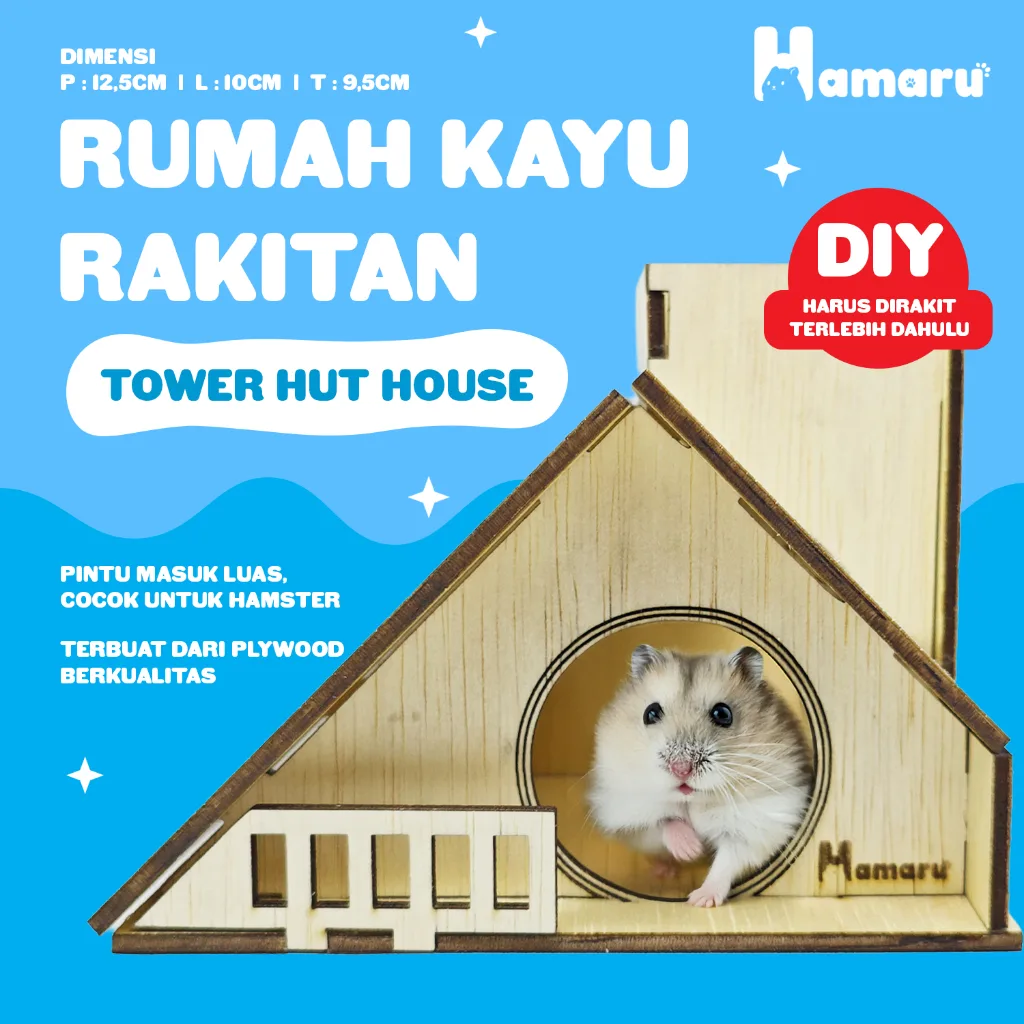 HAMARU Rumah Kayu Accessories Hamster Rakitan DIY Murah – Tower Hut House