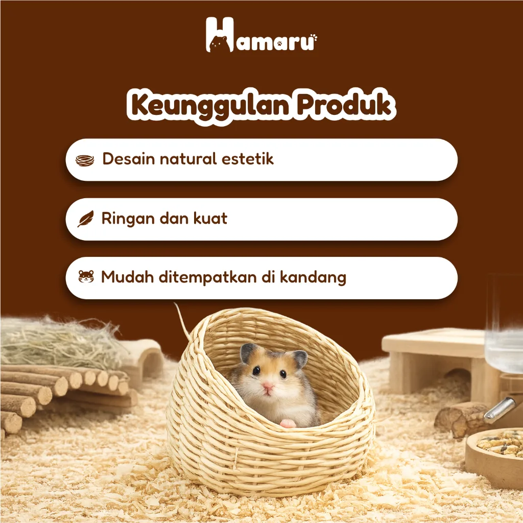Hamaru Rattan Collection Rumah Hamster Rotan Alami Rumah Hiasan Kandang Hewan Kecil - Rotan Pouch