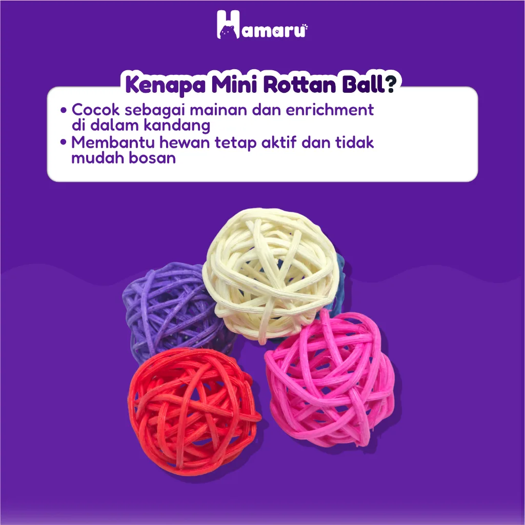Hamaru Mini Rottan Ball Bola Rotan Mainan Enrichment Hamster Hewan kecil - Warna