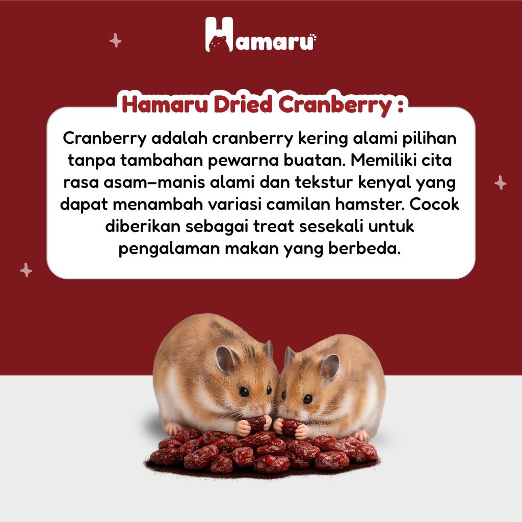 Hamaru Dried Cranberry Snack Camilan Natural Hamster Sugar Glider Alami Tanpa Pengawet - 75g