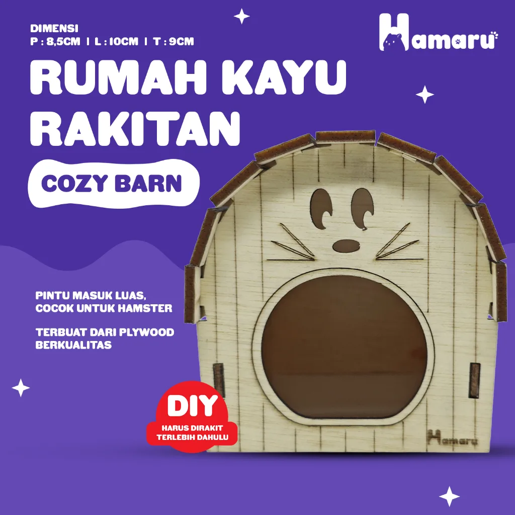 HAMARU Cozy Barn Rumah Kayu DIY Sugar Glider Hamster Marmut Tempat Bersembunyi & Bermain Hewan Kecil Aksessoris Kandang