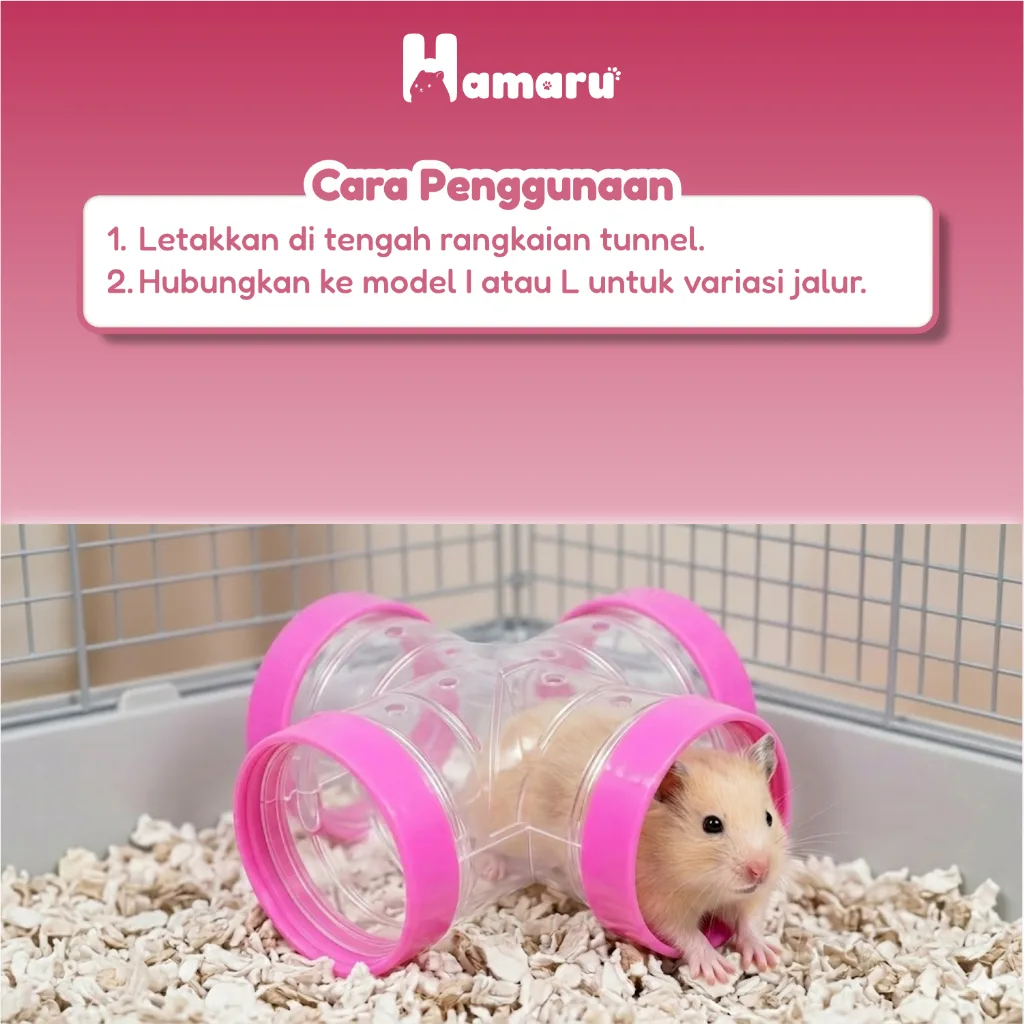Hamaru Tunnel + Transparant Sambungan Terowongan Hamster Cabang Empat Transparan Aksesoris Kandang
