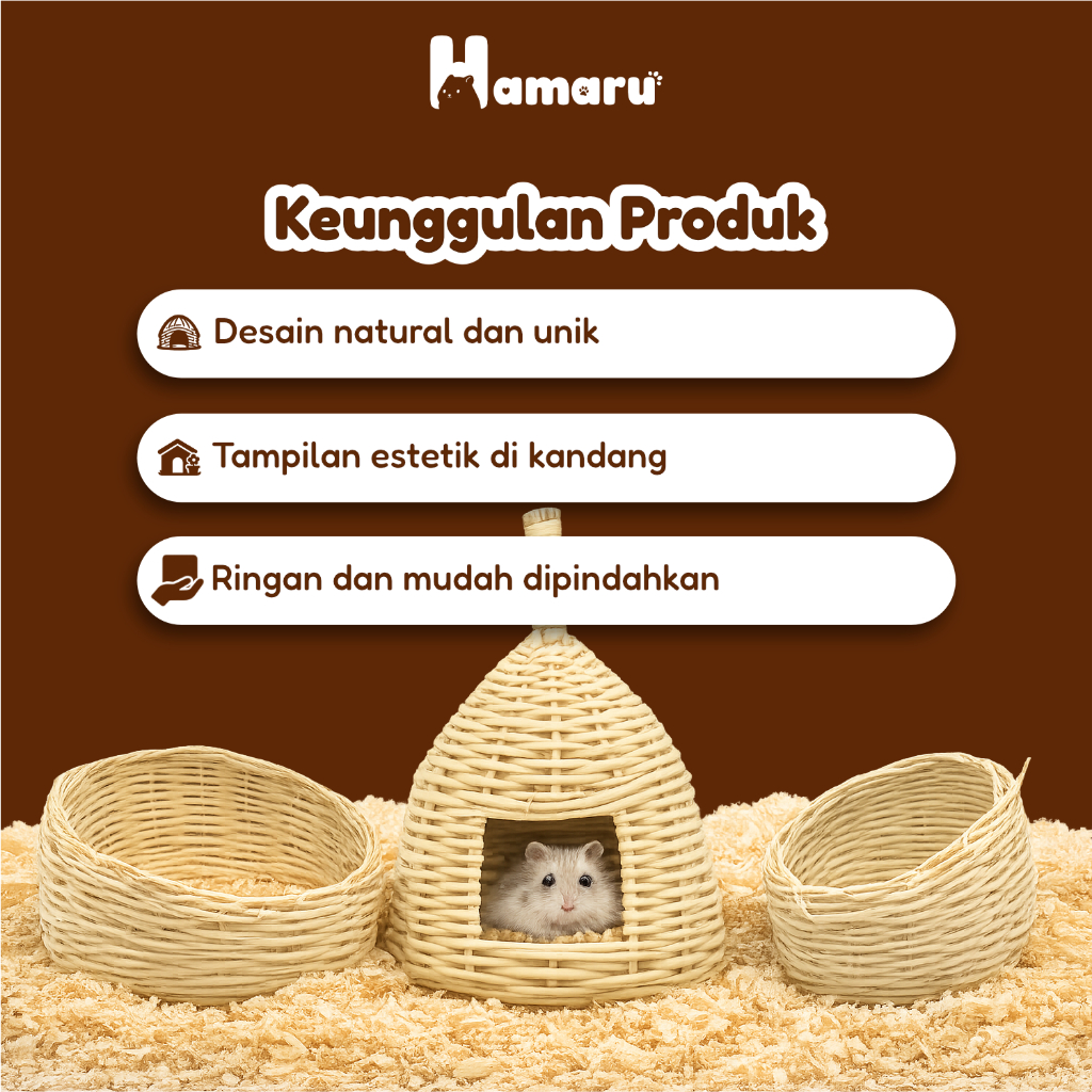 Hamaru Rattan Collection Rumah Hamster Rotan Alami Natural Estetik Rumah Hiasan Kandang Hewan Kecil