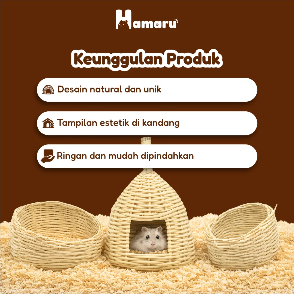 Hamaru Rattan Collection Rumah Hamster Rotan Alami Natural Estetik Rumah Hiasan Kandang Hewan Kecil