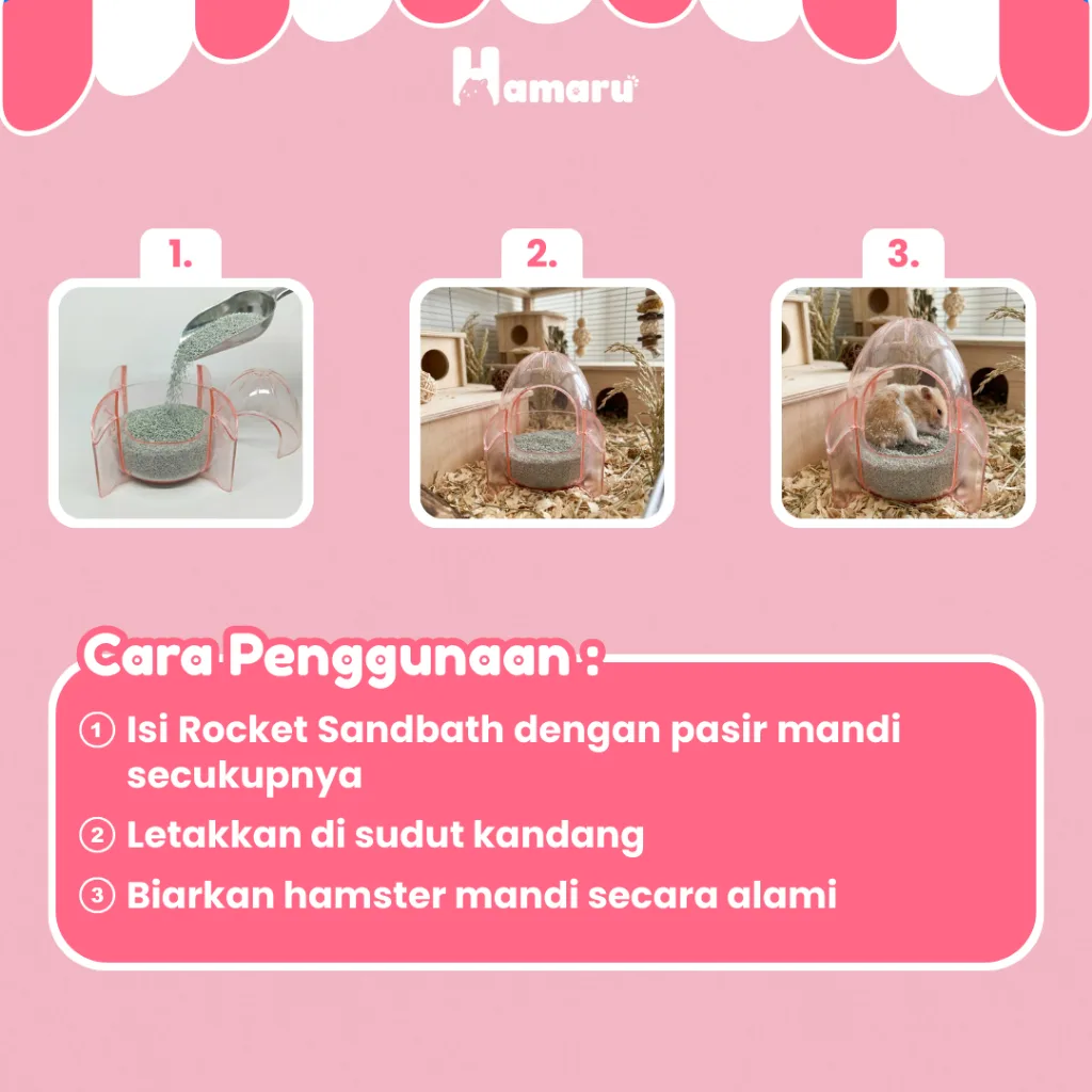 HAMARU Rocket Sandbath Tempat Mandi Pasir Hamster Desain Roket Tertutup Anti Berantakan