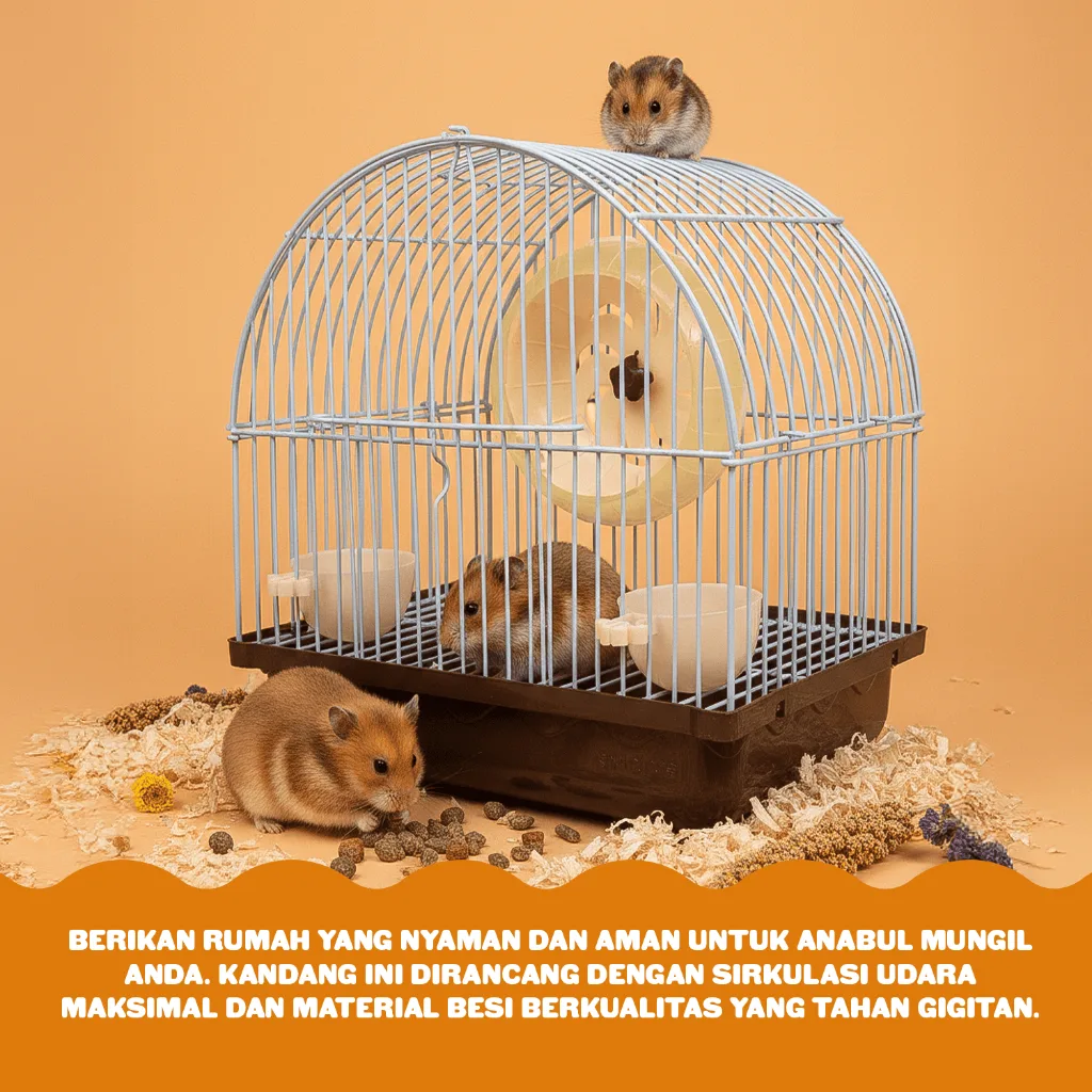 HAMARU Kandang Lengkung Mini Besi Gratis Kincir Wadah Pakan Hamster Marmut Sugar Glider Hewan Kecil