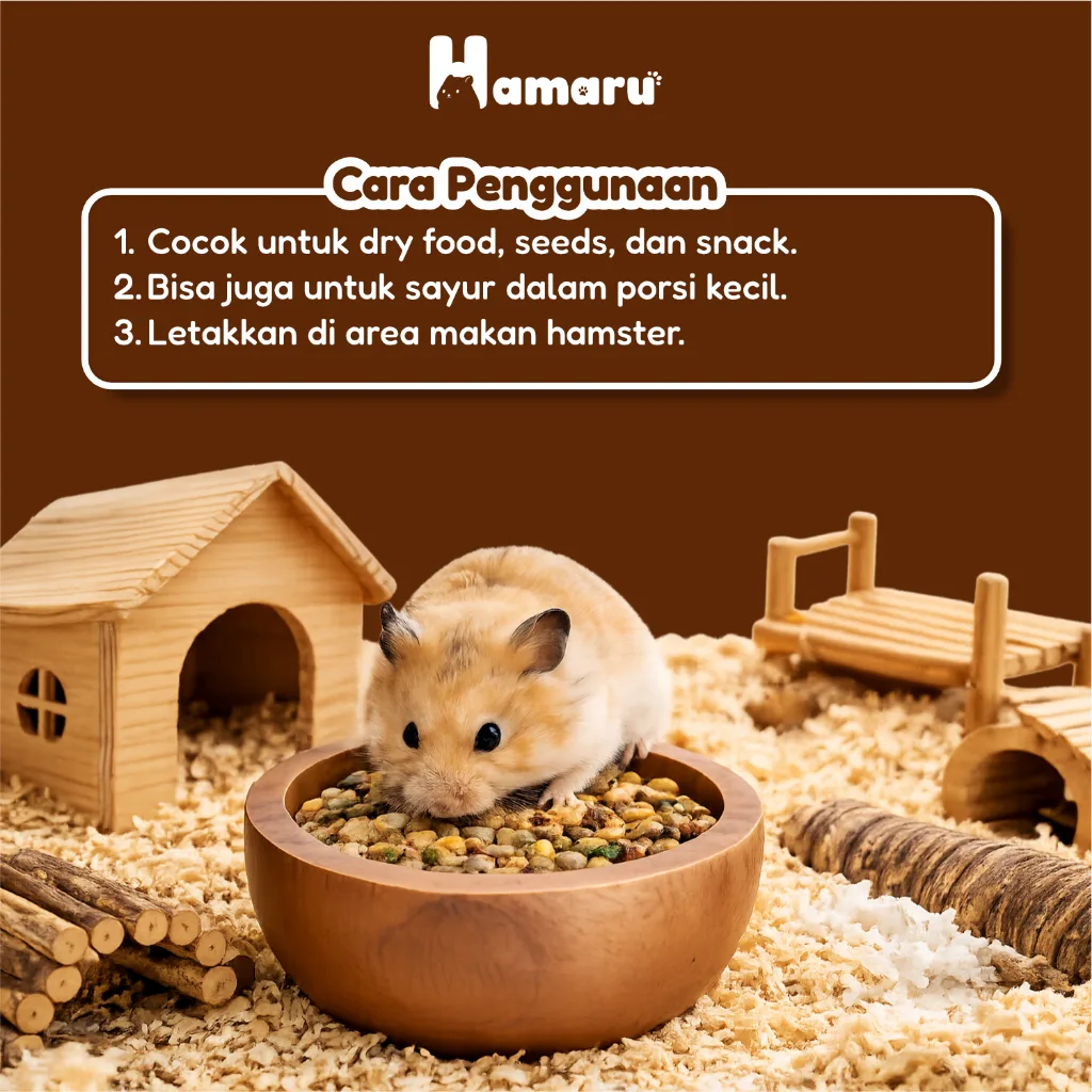 Hamaru Natural Wood Bowl Tempat Makan Hamster Kayu Mahoni Natural Mangkuk Hamste Hewan Kecil