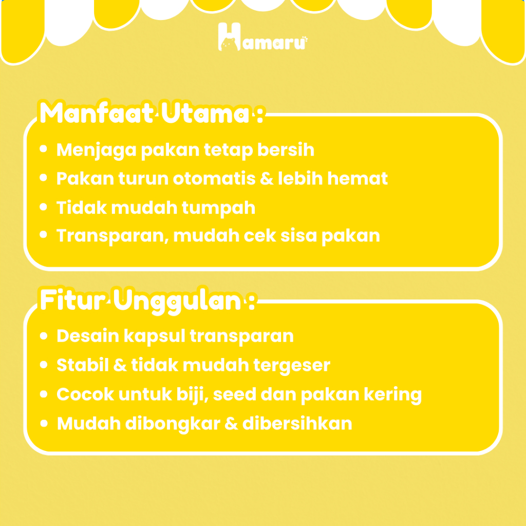 HAMARU Tempat Makan Hamster Capsule Feeder Otomatis Wadah Pakan Hewan Kecil