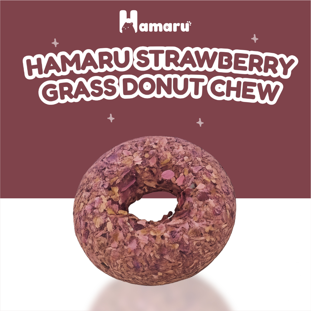 Hamaru Grass Donut Natural Chew Mainan Gigit Hamster Natural Snack Varian Rasa - Strawberry