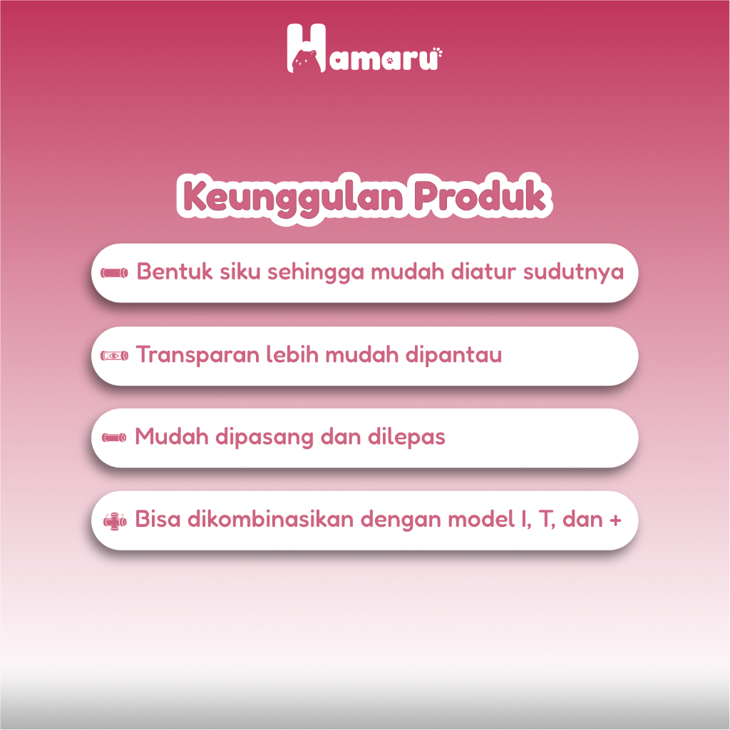 Hamaru Tunnel L Transparant Sambungan Terowongan Hamster Siku Transparan Aksesoris Mainan Kandang