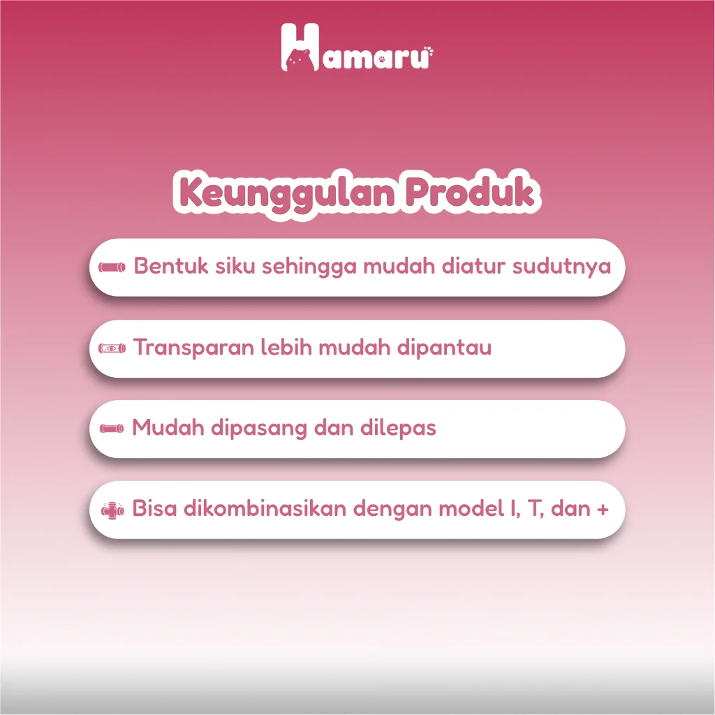 Hamaru Tunnel L Transparant Sambungan Terowongan Hamster Siku Transparan Aksesoris Mainan Kandang